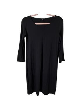 Petite Small Eileen Fisher Black V-Neck Mini Dress Viscose Stretch Quiet Luxury